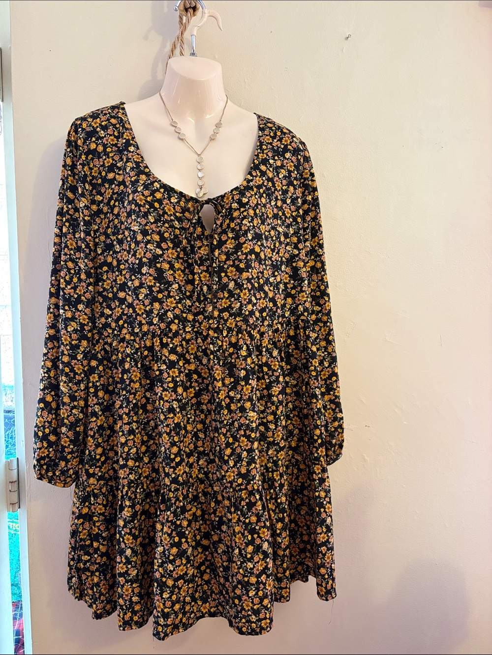 Aura Black Floral Midi Dress with Yellow Blooms. RAYON